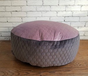 Puf pikowany welur szary i róż